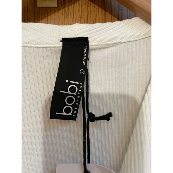 Bobi Modal Wide Rib Wrap Top Long-sleeve in White Womens Size L NWT - Picture 4 of 7